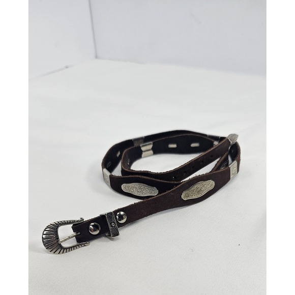 Vintage Western Leather Concho Belt‎ Brown Silver Tone USA Boho Rodeo 23-25\